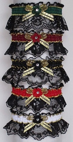 Black Lace Rhinestone Garter / Red-Gold Garter / Green-Gold Garter / Burgundy Wine-Gold Garter / Black-White-Gold Garter / Black-Gold Garter