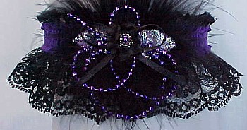 Black and Purple Garter with Pearls & Marabou Feathers. Prom Garter - Wedding Garter - Bridal Garter