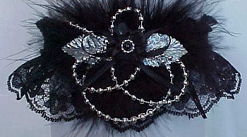 Black & Silver Garter with Deluxe Silver Pearls and Marabou Feathers. Prom Garter - Wedding Garter - Bridal Garter. garder