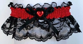 Prom Garter - Wedding Garter - Bridal Garter - Valentine Garter Black Lace & Red Rhinestone Heart