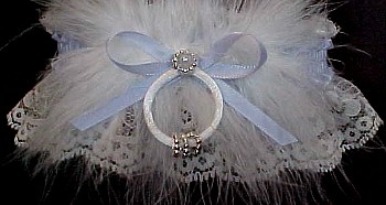Ivory & Blue Keepsake Wedding Bridal Garter w/ Silver Beaded Rings & Marabou Feathers. garders, garder