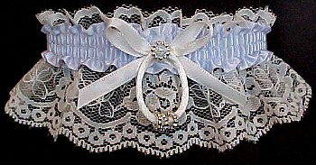 Ivory & Blue Toss Wedding Bridal Garter w/ Silver Beaded Rings. garders, garder