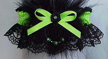 Neon Green Garter with Marabou Feathers on Black Lace. Prom Garter Homecoming Garter. Homecoming Court Garter. garders, garder