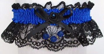 Neon Electric Blue Garter with Blue Faceted Beads on Black Lace for Wedding Bridal Prom