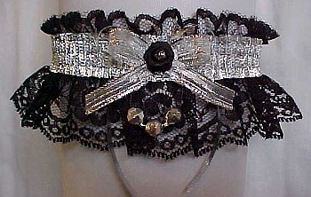 Black & Silver Garter with Silver Metalic Band and Faceted Beads. Prom Garter - Wedding Garter - Bridal Garter. garter, garders, garder
