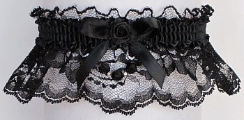Black Lace Garter with Black Faceted Beads. Black Prom Wedding Bridal Garter.