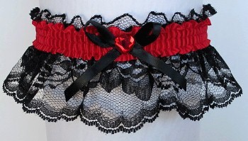 Red Rhinestone Garter for Prom Wedding Bridal on Black Lace