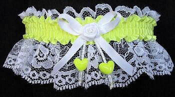 Pineapple Double Hearts Garter on White Lace for Wedding Bridal Prom Dance