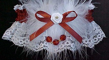 Faceted Beads Garter w/ Colored Band or trim & Marabou Feathers on White Lace for Wedding Bridal or Prom