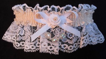 Nude AB Faceted Beads Garter on White Lace for Wedding Bridal Prom