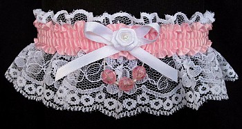 Lt Pink Faceted Beads Garter on White Lace for Homecoming