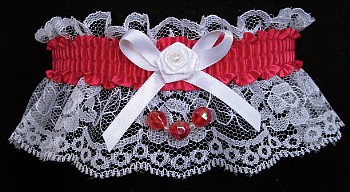 La Rosa Faceted Beads Garter on White Lace for Wedding Bridal Prom