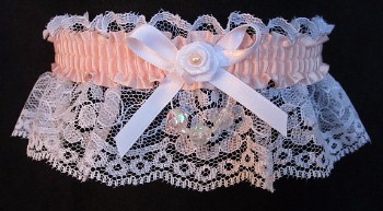 Moonstone AB Faceted Beads Garter on White Lace for Wedding Bridal Prom