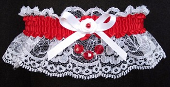 Red Faceted Beads Garter on White Lace for Homecoming