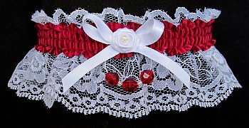 Wine Faceted Beads Garter on White Lace for Wedding Bridal Prom