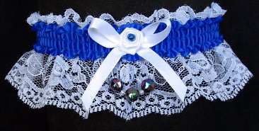 Neon Electric Blue Garter with AB Faceted Beads on White Lace for Wedding Bridal Prom