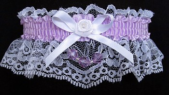 Lt Orchid Faceted Beads Garter on White Lace for Wedding Bridal Prom