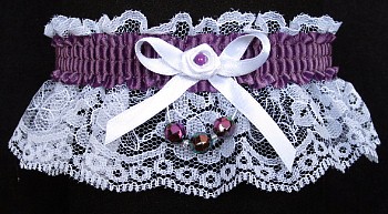 Amethyst Faceted Beads Garter on White Lace for Wedding Bridal Prom