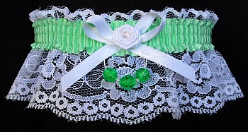 Mint Faceted Beads Garter on White Lace for Homecoming