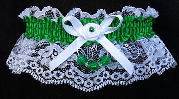 Emerald Faceted Beads Garter on White Lace for Homecoming
