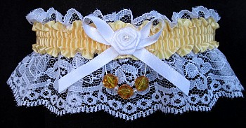 Chamois Faceted Beads Garter on White Lace for Wedding Bridal Prom