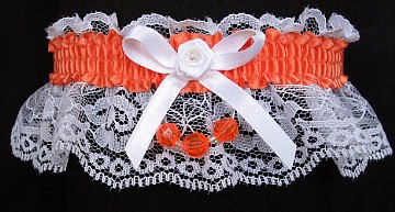 Cantaloupe Faceted Beads Garter on White Lace for Homecoming