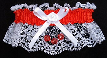 Autumn Orange Faceted Beads Garter on White Lace for Homecoming