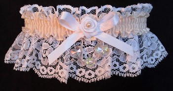 Nued AB Aurora Borealis Hearts Garter on White Lace for Wedding Bridal Prom