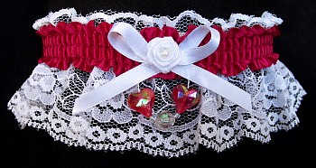 Beauty Aurora Borealis Hearts Garter on White Lace for Wedding Bridal Prom