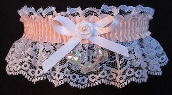 Moonstone AB Aurora Borealis Hearts Garter on White Lace for Wedding Bridal Prom