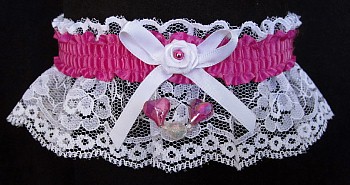 Wild Berry Valentine Garter w/AB Hearts on White Lace