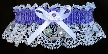 Delphinium Aurora Borealis Hearts Garter on White Lace for Wedding Bridal Prom