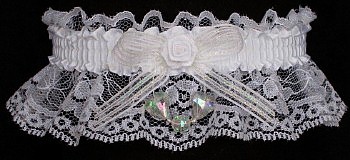 White Wedding Garter - White Bridal Garter - White Prom Garter - White Lace Garters with Crystal Aurora Borealis Hearts. garter, garders, garder