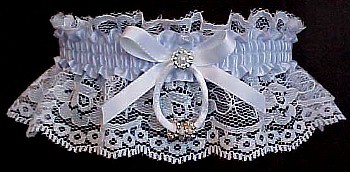 Blue and White Garter with Silver beaded rings. Blue garter for the bride. Blue garter for the wedding. garder