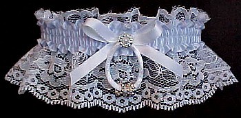 Silver Beaded Rings. Blue Toss Wedding Garter