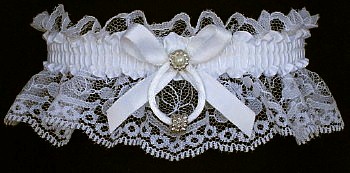White Lace Wedding Bridal Garter with Silver Beaded Rings. garders, garder