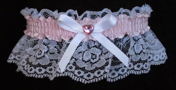 Icy Pink Rhinestone Garter for Prom Wedding Bridal on White Lace
