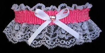 Hot Pink Rhinestone Garter for Prom Wedding Bridal on White Lace