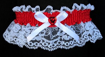 Red Rhinestone Garter on White Lace for Prom Wedding Bridal