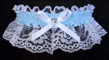 Lt Blue Rhinestone Garter for Prom Wedding Bridal on White Lace