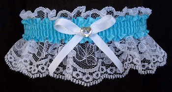 Misty Turquoise Rhinestone Garter for Prom Wedding Bridal on White Lace