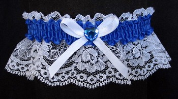 Royal Blue Rhinestone Garter for Prom Wedding Bridal on White Lace