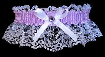 Lt Orchid Rhinestone Garter on White Lace for Prom Wedding Bridal Valentine