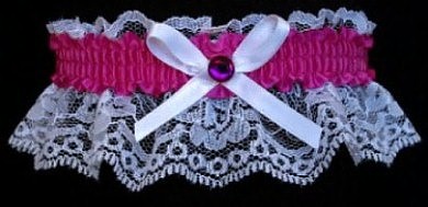 Wild Berry Rhinestone Garter for Prom Wedding Bridal on White Lace