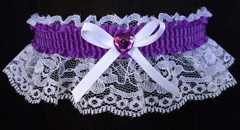 Purple Rhinestone Garter on White Lace for Prom Wedding Bridal Valentine