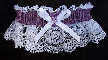 Amethyst Rhinestone Garter on White Lace for Prom Wedding Bridal Valentine