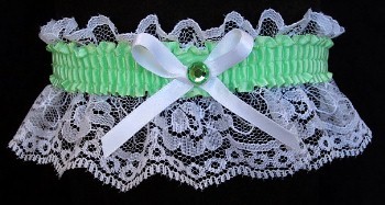 Mint Green Rhinestone Garter for Prom Wedding Bridal on White Lace
