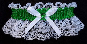 Emerald Green Rhinestone Garter for Prom Wedding Bridal on White Lace