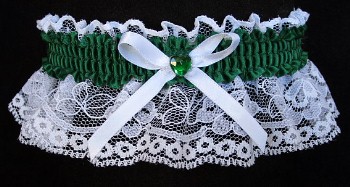 Forest Green Rhinestone Garter for Prom Wedding Bridal on White Lace