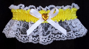 Lemon Yellow Rhinestone Garter for Prom Wedding Bridal on White Lace